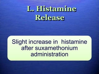 L. Histamine
Release
Slight increase in histamine
after suxamethonium
administration
 