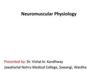 Neuromuscular Physiology
Presented by: Dr. Vishal kr. Kandhway
Jawaharlal Nehru Medical College, Sawangi, Wardha
 