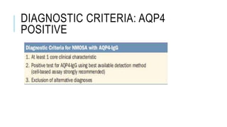 DIAGNOSTIC CRITERIA: AQP4
POSITIVE
 