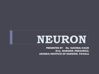 NEURON
PRESENTED BY: Ms. SUKHRAJ KAUR
M.Sc. NURSING (PEDIATRICS)
ASHOKA INSTITUTE OF NURSING, PATIALA
 