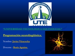 “UNIVERSIDAD TECNOLOGICA EQUINOCCIAL”

Programación neurolingüística
Nombre: Javier Viracocha
Docente : Boris Aguirre

 