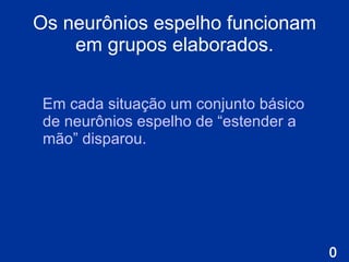 Os neurônios espelho funcionam em grupos elaborados. Em cada situação um conjunto básico de neurônios espelho de “estender a mão” disparo u. 