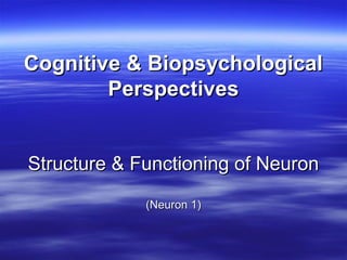 Cognitive & Biopsychological
        Perspectives


Structure & Functioning of Neuron

             (Neuron 1)
 