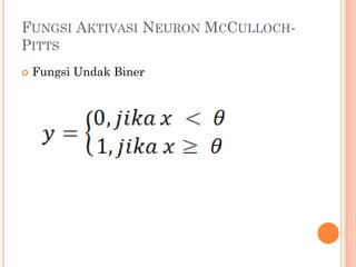 FUNGSI AKTIVASI NEURON MCCULLOCH-
PITTS
 Fungsi Undak Biner
 