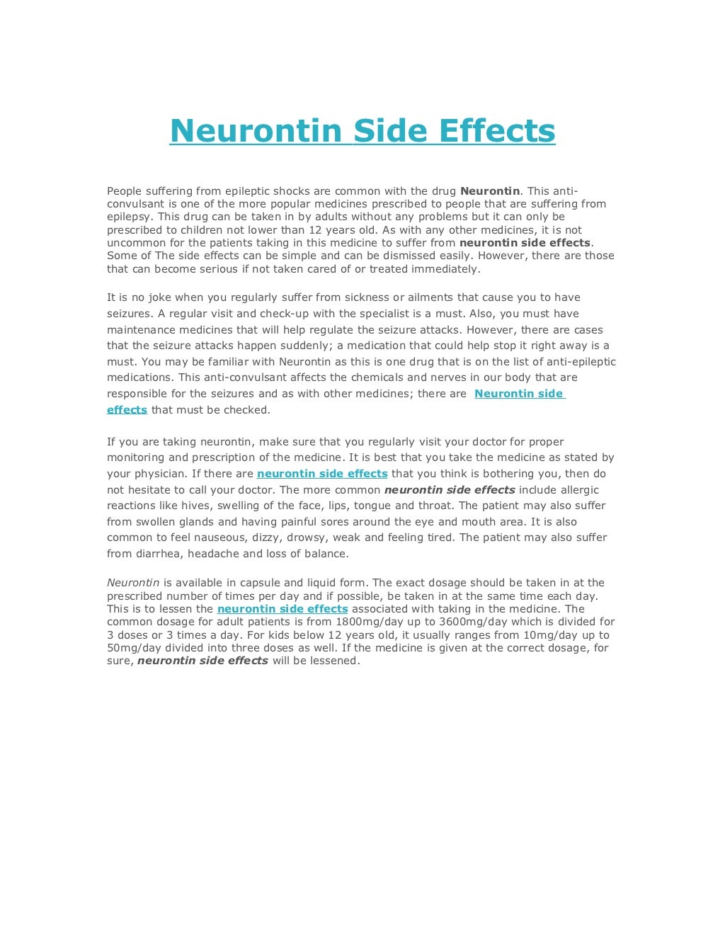 Neurontin Side Effects
