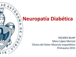 Neuropatía Diabética
FACMED BUAP
Mora López Marisol
Clinica del Dolor Musculo esquelético
Primavera 2015
1
 