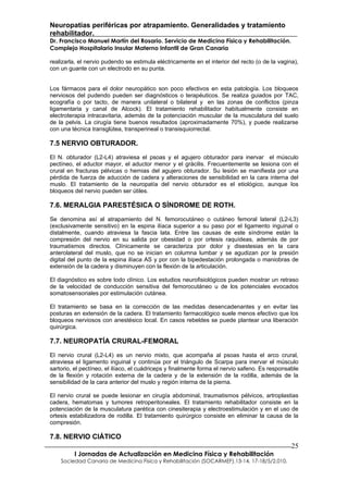 Neuropatías periféricas por atrapamiento. Generalidades y tratamiento
rehabilitador.
Dr. Francisco Manuel Martín del Rosar...
