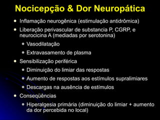 <ul><li>Inflamação neurogênica (estimulação antidrômica) </li></ul><ul><li>Liberação perivascular de substancia P, CGRP, e...
