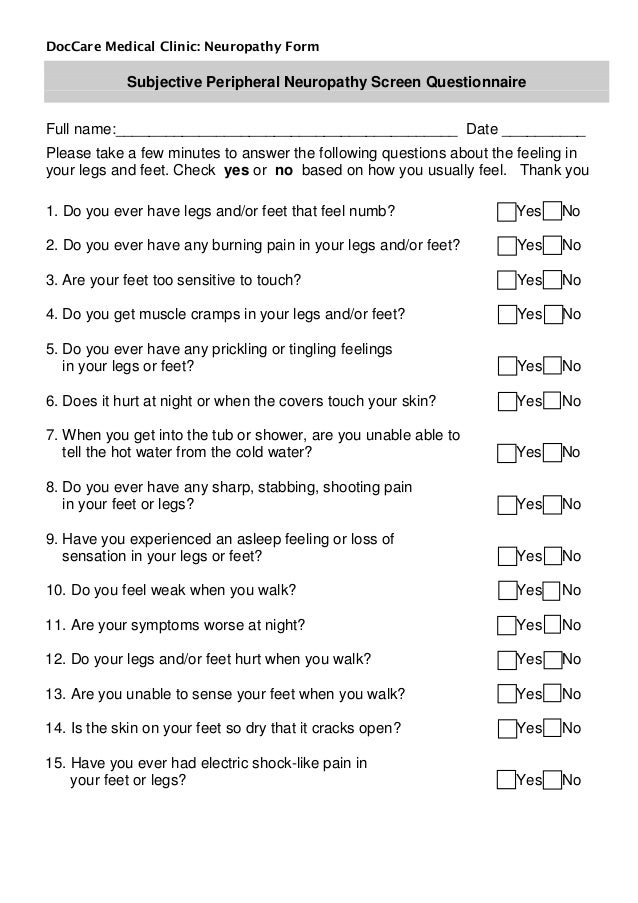 DocCare Medical Clinic Neuropathy Form