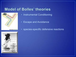• Instrumental Conditioning
• Escape and Avoidance
• species-specific defensive reactions
 