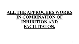 ALL THE APPROCHES WORKS
IN COMBINATION OF
INHIBITION AND
FACILITATON.
24
 