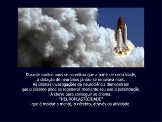 Durante muitos anos se acreditou que a partir de certa idade, a dotação de neurônios já não se renovava mais. As últimas investigações da neurociência demonstram que o cérebro pode se regenerar mediante seu uso e potenciação. A chave para conseguir se chama: “ NEUROPLASTICIDADE” que é moldar a mente, o cérebro, através da atividade. 