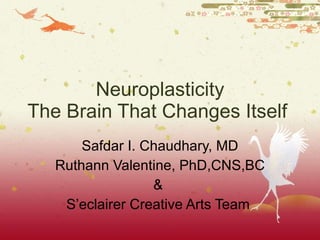 Neuroplasticity The Brain That Changes Itself  Safdar I. Chaudhary, MD Ruthann Valentine, PhD,CNS,BC &  S’eclairer Creative Arts Team  