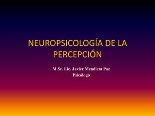 NEUROPSICOLOGÍA DE LA
PERCEPCIÓN
M.Sc. Lic. Javier Mendieta Paz
Psicólogo
 