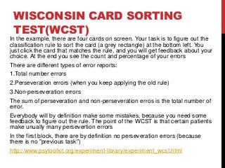 Wisconsin Code Subtests Example Neuropsychological testing of cognitive domains | PPTX