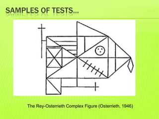 SAMPLES OF TESTS…
The Rey-Osterrieth Complex Figure (Osterrieth, 1946)
 
