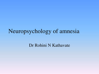 Neuropsychology of amnesia
Dr Rohini N Kathavate
 