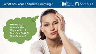 © 2017
What Are Your Learners Learning?
How do I…?
Where is the…?
Why can’t I…?
There’s a QUIZ?!
When’s lunch?
 