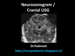 Neurosonogram /
Cranial USG
Dr.Padmesh
http://oscepediatrics.blogspot.in/
 