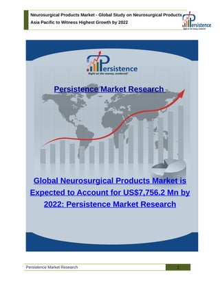 Neurosurgical Products Market - Global Study on Neurosurgical Products -
Asia Pacific to Witness Highest Growth by 2022
Persistence Market Research
Global Neurosurgical Products Market is
Expected to Account for US$7,756.2 Mn by
2022: Persistence Market Research
Persistence Market Research 1
 