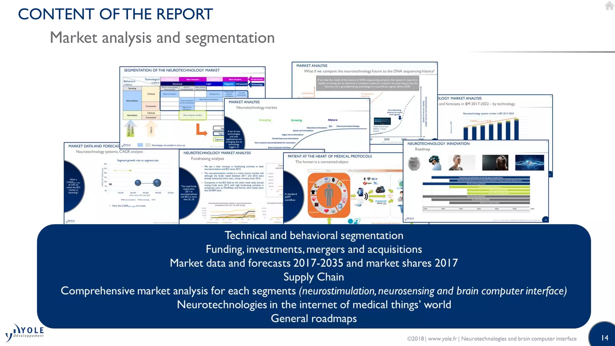 14
CONTENT OF THE REPORT
Market analysis and segmentation
 