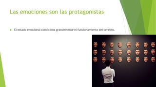 Las emociones son las protagonistas
 El estado emocional condiciona grandemente el funcionamiento del cerebro.
 