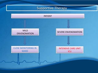 Supportive Therapy
PATIENT
MILD
ENVENOMATION
SEVERE ENVENOMATION
INTENSIVE CARE UNIT
ICU
CLOSE MONITORING IN
WARD
 