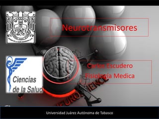 Neurotransmisores


                       Carlos Escudero
                      Fisiología Medica




Universidad Juárez Autónoma de Tabasco
 