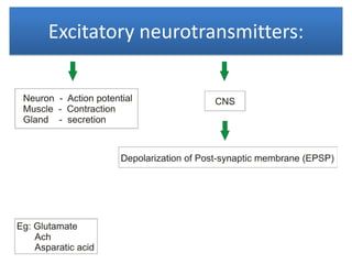 Excitatory neurotransmitters:
 