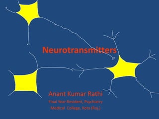 Neurotransmitters



 Anant Kumar Rathi
 Final Year Resident, Psychiatry
  Medical College, Kota (Raj.)
 