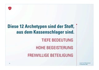 Diese 12 Archetypen sind der Stoff,
    aus dem Kassenschlager sind.
                 TIEFE BEDEUTUNG
              HOHE BEGEISTERUNG
          FREIWILLIGE BETEILIGUNG
19                                    Launch von Neuroversum
                                      18. November 2010
 