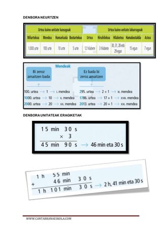 WWW.CANTARRANAESKOLA.COM
DENBORA NEURTZEN
DENBORA UNITATEAK ERAGIKETAK
 