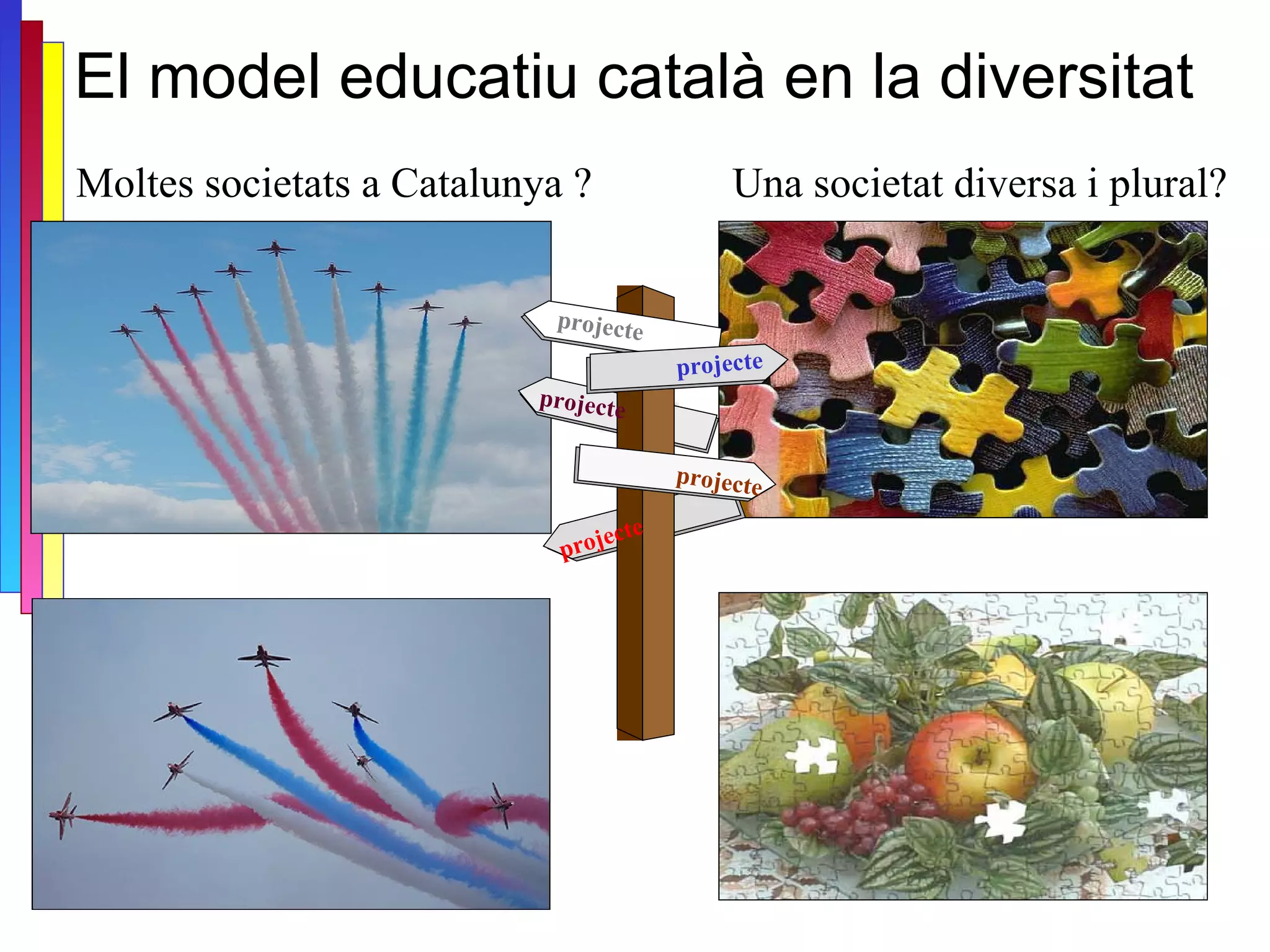 El model educatiu català en la diversitat   Moltes societats a Catalunya ? Una societat diversa i plural? projecte projecte projecte projecte projecte 