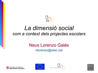 La dimensió social com a context dels projectes escolars Neus Lorenzo Galés [email_address] 