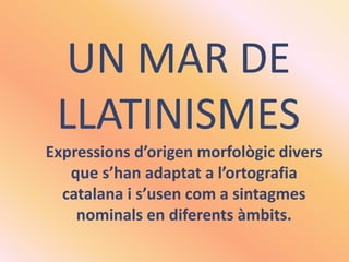 UN MAR DE LLATINISMES<br />Expressionsd’origenmorfològicdivers que s’hanadaptat a l’ortografia catalana i s’usencom a sint...