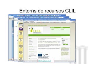 Entorns de recursos CLIL




                                                                         Neus Lorenzo




Ref: http://primary-secundary-clil-units.wikispaces.com/SCIENCE
                       http://www.isabelperez.com/clil/clicl_m_6.htm /
                                  http://www.primaryresources.co.uk
                                            http://e-clil.uws.ac.uk/
                                                                            Neus Lorenzo
 