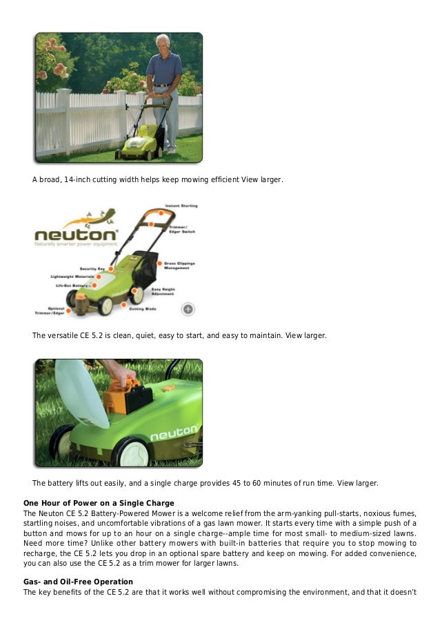 Neuton ce 5.2 14 inch 24volt cordless electric discharge mulching