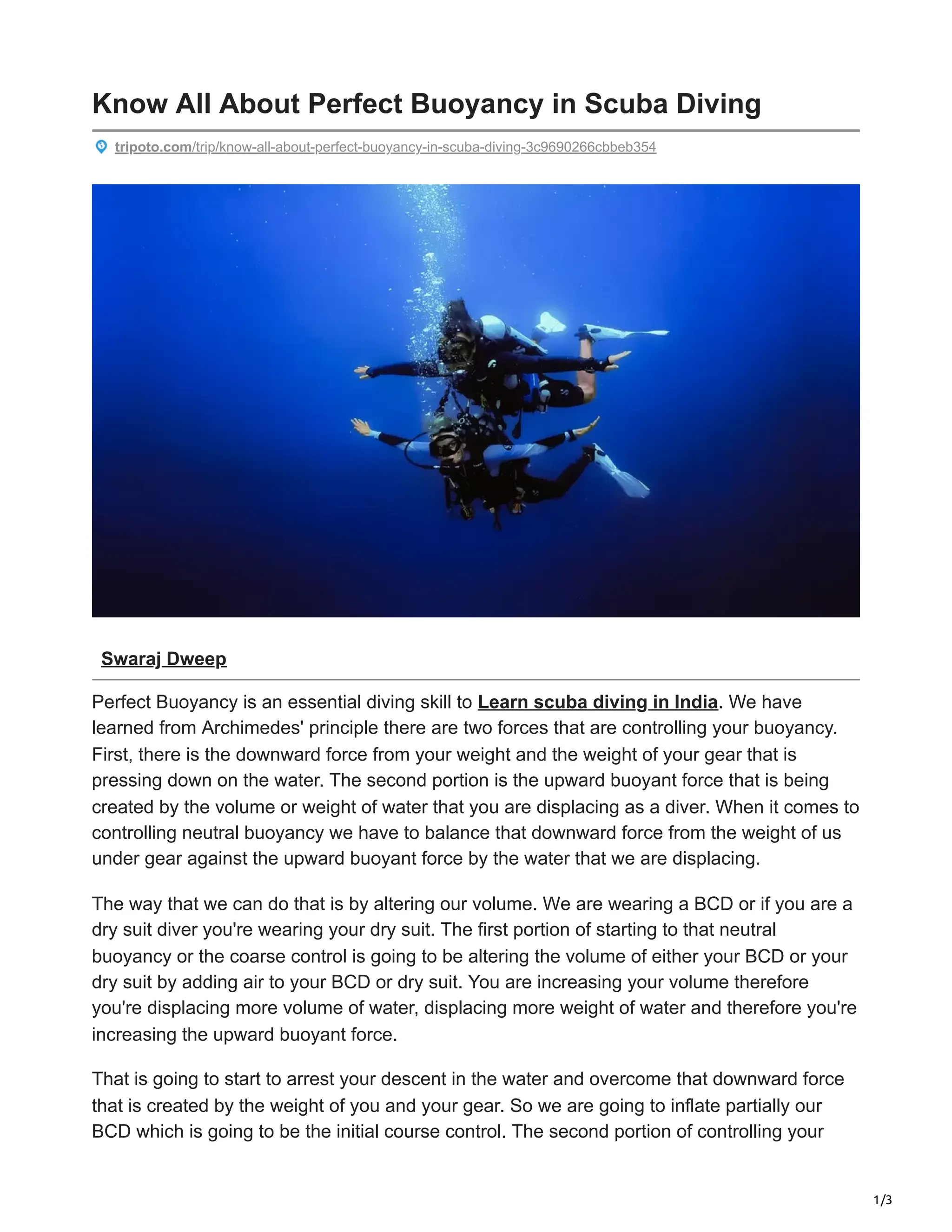 What is Neutral Buoyancy in recreational scuba diving PDF