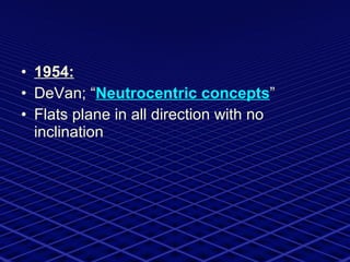 1954: DeVan; “ Neutrocentric concepts ” Flats plane in all direction with no inclination  