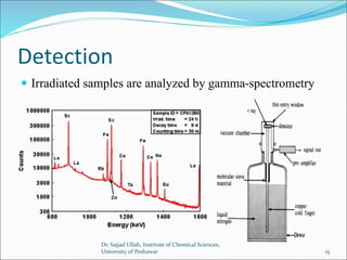 Detection
 Irradiated samples are analyzed by gamma-spectrometry
Dr. Sajjad Ullah, Institute of Chemical Sciences,
University of Peshawar 15
 