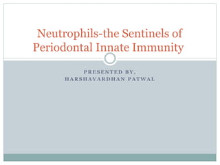 P R E S E N T E D B Y ,
H A R S H A V A R D H A N P A T W A L
Neutrophils-the Sentinels of
Periodontal Innate Immunity
 