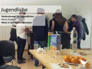 Jugendliche	
  	
  
	
  Wohnzimmer	
  für	
  Jugendlichen	
  
• Wozi	
  Outdoor	
  
• Wozi	
  in	
  den	
  kalten	
  Monaten	
  
 