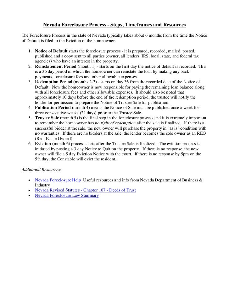 Nevada Foreclosure Process 2011