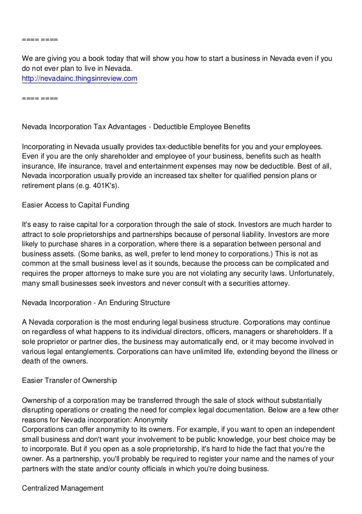 Nevada Incorporation Advantages Of Forming A Corporation
