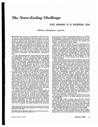 "The Never-Ending Challenge" by H. G. Rickover