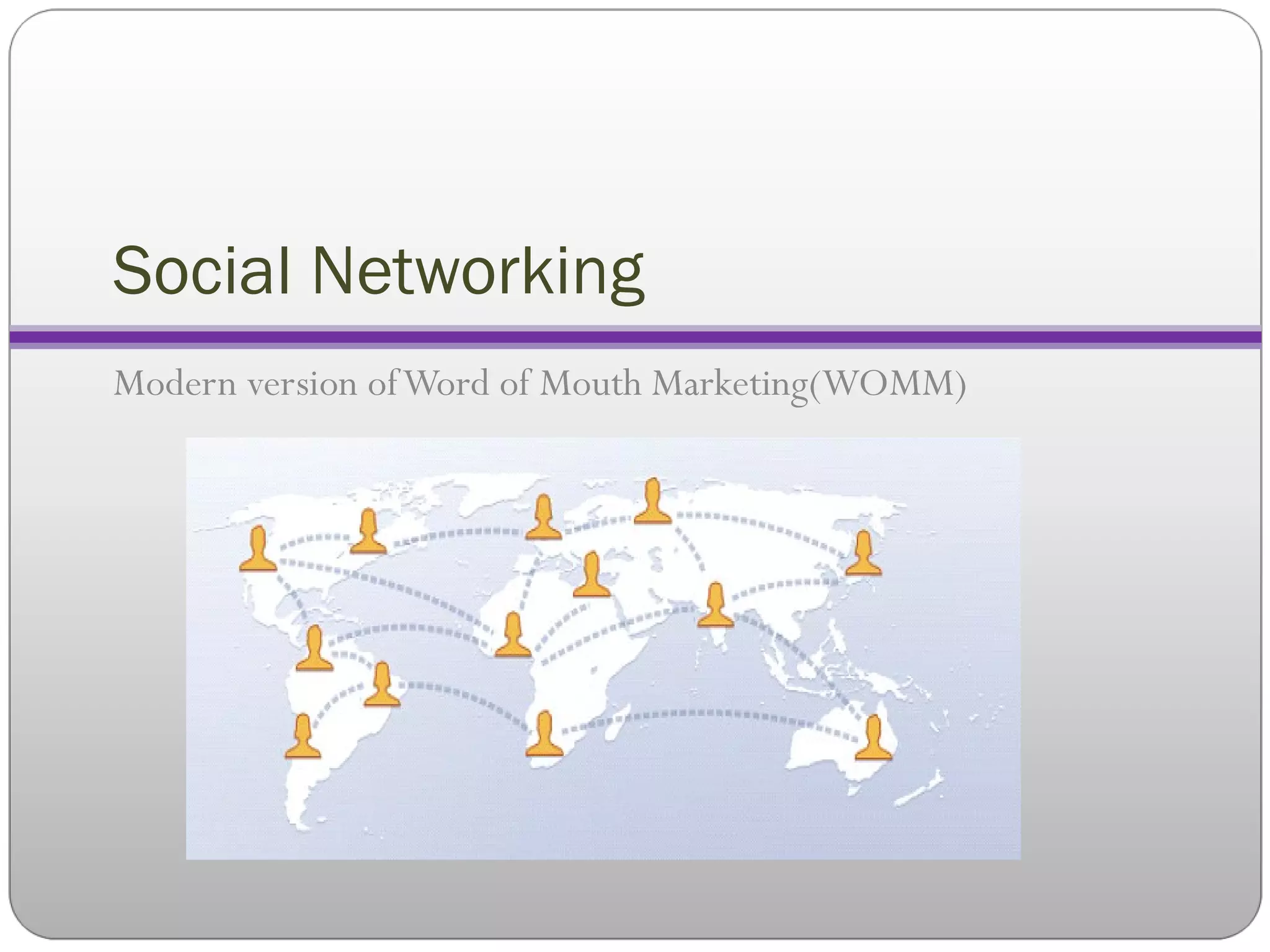 Social Networking  Modern version of Word of Mouth Marketing(WOMM) 