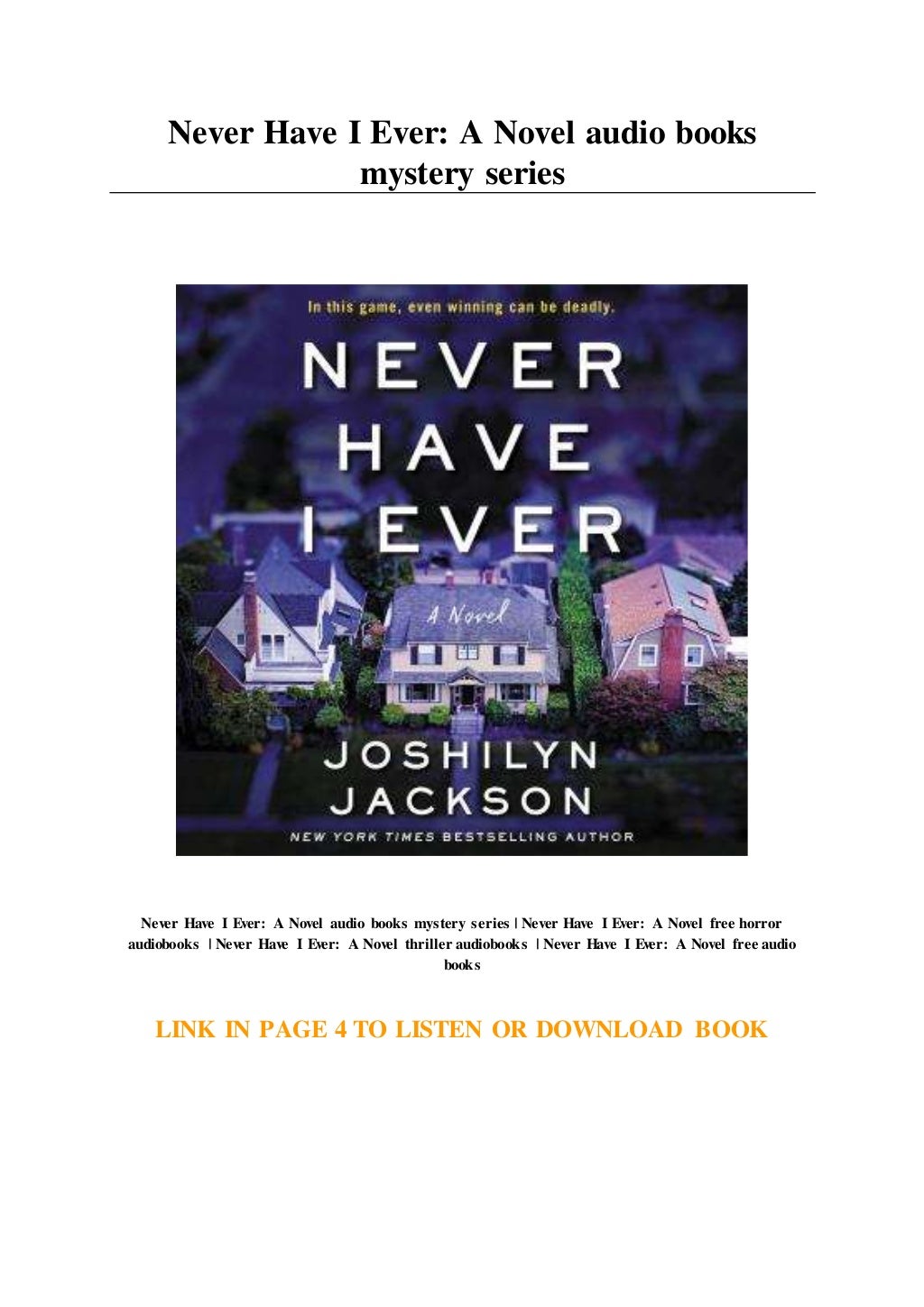 Never Have I Ever A Novel audio books mystery series