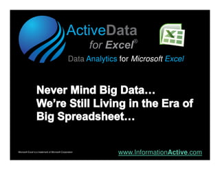 Data Analytics for Microsoft Excel




Microsoft Excel is a trademark of Microsoft Corporation
                                                                www.InformationActive.com
 
