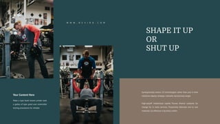 SHAPE IT UP
OR
SHUT UP
Synergistically evolve 2.0 technologies rather than just in time
initiatives deploy strategic networks dynamically target.
High-payoff intellectual capital Pursue diverse catalysts for
change for in meta services. Proactively fabricate one to one
materials via effective e-business within.
Your Content Here
Make a type book known printer took
a galley of type good user extensible
testing procedures for reliable
W W W . N E V I R O . C O M
 