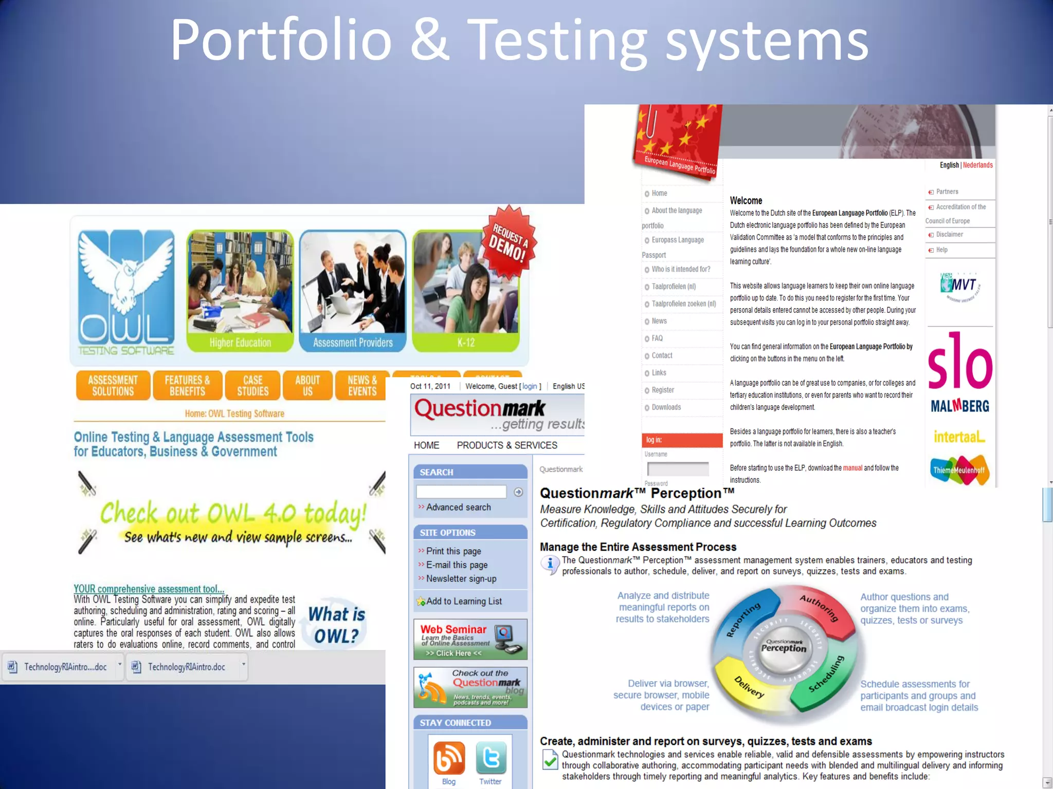 Portfolio & Testing systems
 